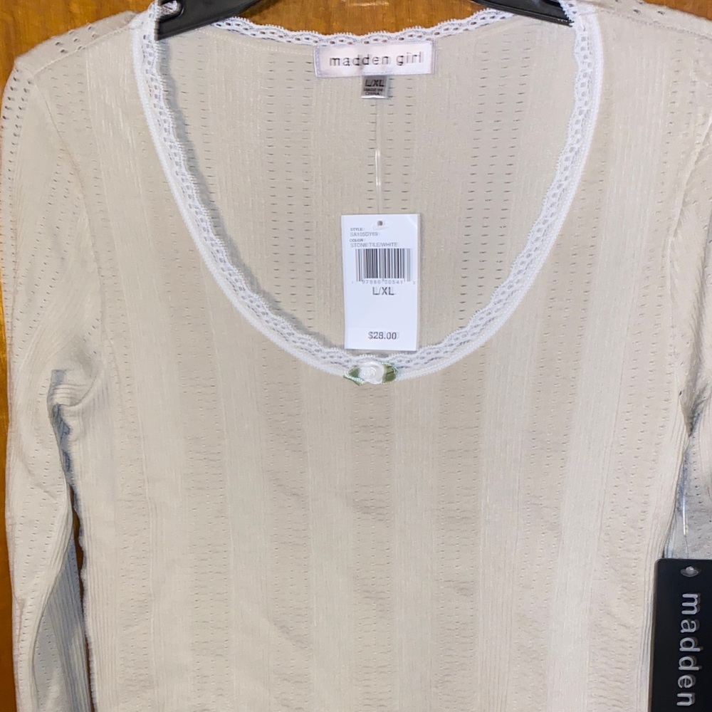 Madden Girl Beige Long Sleeve Blouse